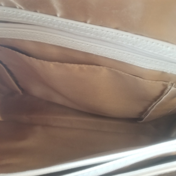 Joy & Iman Leather Timeless Chic Leading Lady Satchel Bag White and Tan Two Tone - Picture 14 of 14